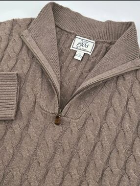 Jos. A. Bank  1905 The New Traditon Taupe Cable-Knit Zip Cardigan Sweater
